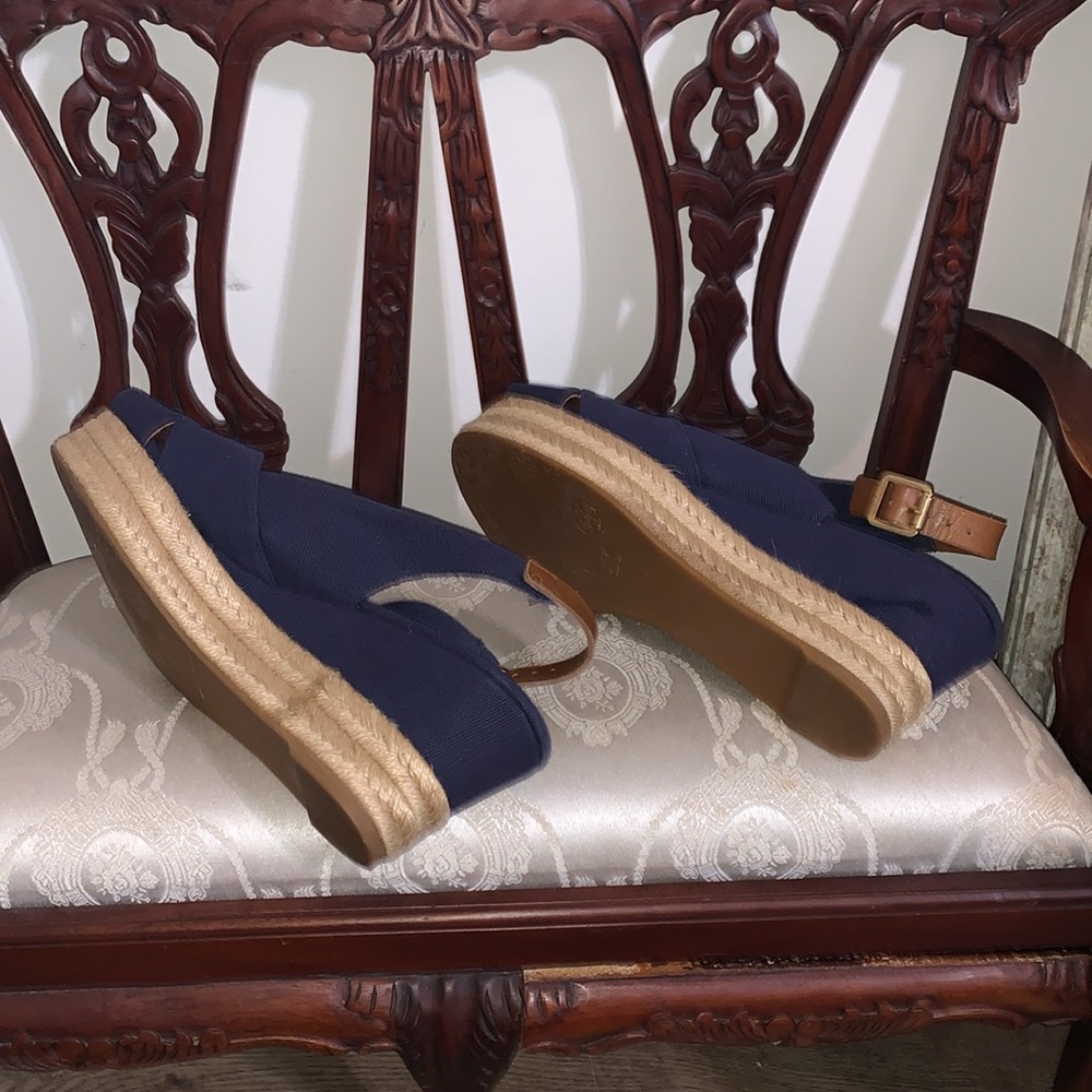Tory Burch (Navy Espadrille Wedge Sandals - Picture 6 of 8